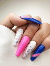 014 Handmade Cotton Candy Pink & Blue Nails Art Design Pressed On Nails - Made My Nail