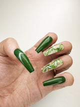 016 Handmade Green Marble Nails Acrylic Design Pressed On Nails - Made My Nail