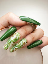 016 Handmade Green Marble Nails Acrylic Design Pressed On Nails - Made My Nail