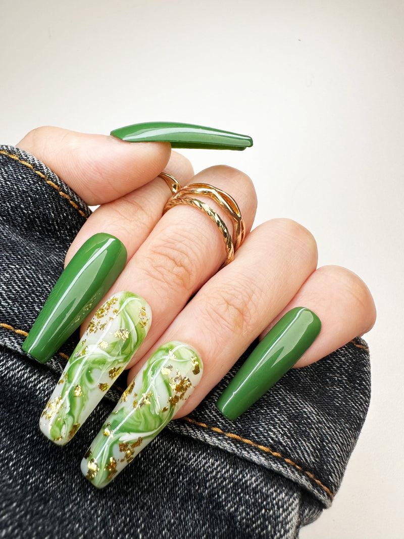 016 Handmade Green Marble Nails Acrylic Design Pressed On Nails - Made My Nail