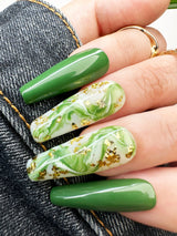 016 Handmade Green Marble Nails Acrylic Design Pressed On Nails - Made My Nail