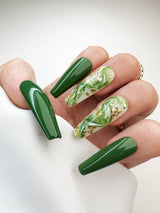 016 Handmade Green Marble Nails Acrylic Design Pressed On Nails - Made My Nail