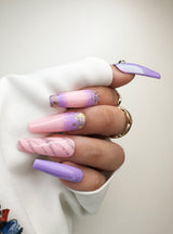 017 Handmade Baby Pink to Lavender Ombre with Gold Flakes Nails Art Design Pressed On Nails - Made My Nail