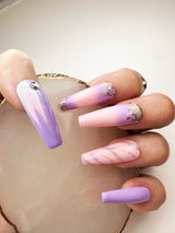 017 Handmade Baby Pink to Lavender Ombre with Gold Flakes Nails Art Design Pressed On Nails - Made My Nail