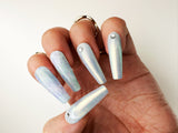 019 Handmade Shiny Blue Lake with Rhinestones Acrylic Nails Art Design Pressed On Nails - Made My Nail