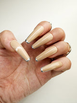 024 Handmade Nude Gold French Tip Nails Art Design Pressed On Nails - Made My Nail