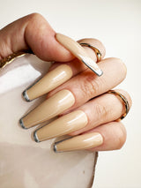 024 Handmade Nude Gold French Tip Nails Art Design Pressed On Nails - Made My Nail