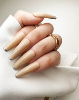 024 Handmade Nude Gold French Tip Nails Art Design Pressed On Nails - Made My Nail