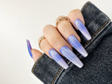 027 Handmade Shinny Navy Blue & Purple Ombre Nails Art Design Pressed On Nails - Made My Nail