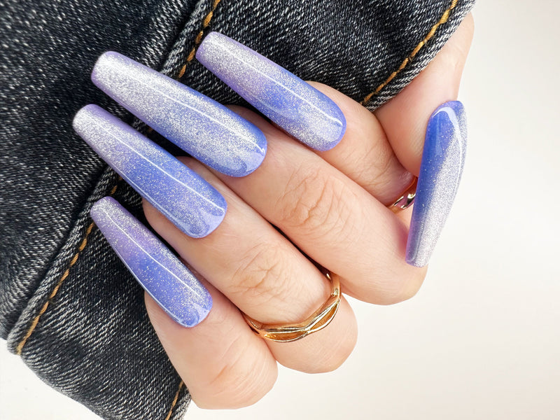 027 Handmade Shinny Navy Blue & Purple Ombre Nails Art Design Pressed On Nails - Made My Nail