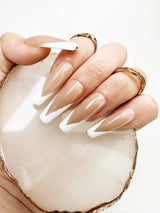 030 Handmade Nude with White French Tip Nails Art Design Pressed On Nails - Made My Nail