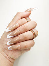 030 Handmade Nude with White French Tip Nails Art Design Pressed On Nails - Made My Nail