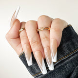 030 Handmade Nude with White French Tip Nails Art Design Pressed On Nails - Made My Nail