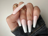 037 Handmade Baby Pink & White Nails Art Design Pressed On Nails - Made My Nail