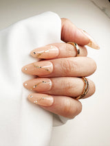 038 Handmade Nude with Rhinestones & Gold Glitter Line Nails Art Design Pressed On Nails - Made My Nail