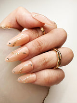 038 Handmade Nude with Rhinestones & Gold Glitter Line Nails Art Design Pressed On Nails - Made My Nail