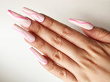 039 Handmade Baby Pink with Hot Pink Lines Nails Art Design Pressed On Nails - Made My Nail