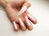 039 Handmade Baby Pink with Hot Pink Lines Nails Art Design Pressed On Nails - Made My Nail