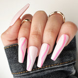 039 Handmade Baby Pink with Hot Pink Lines Nails Art Design Pressed On Nails - Made My Nail