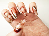 040 Handmade Brown with Gold Nails Art Design Pressed On Nails - Made My Nail