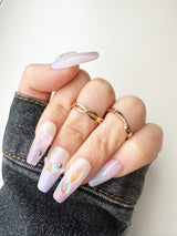 047 Handmade Baby Pink Purple Ombre with Glitter Crystal & Rhinestones Nails Art Design Pressed On Nails - Made My Nail