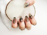 054 Handmade Glass Clear Black with Gold Flakes Nail Art Design Pressed On Nails - Made My Nail