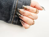 054 Handmade Glass Clear Black with Gold Flakes Nail Art Design Pressed On Nails - Made My Nail