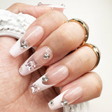 058 Handmade Glass Clear Baby Pink French Tip with Rhinestones Acryclic Like Pressed On Nails - Made My Nail