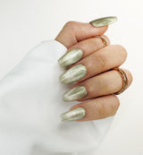 060 Handmade Mint Green with Cat Eyes Sheen Acryclic Like Pressed On Nails - Made My Nail