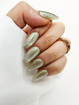 060 Handmade Mint Green with Cat Eyes Sheen Acryclic Like Pressed On Nails - Made My Nail