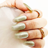 060 Handmade Mint Green with Cat Eyes Sheen Acryclic Like Pressed On Nails - Made My Nail