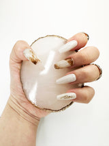 061 Handmade Coconut Milk Coffee with Silver Acryclic Like Pressed On Nails - Made My Nail