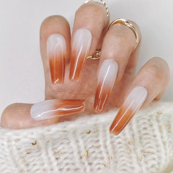 Handmade Design Rose Brown French Tip Ombre Pastel Nail Art Design - Made My Nail