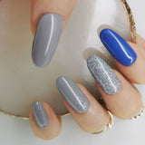 Handmade Grey and Blue Glitter Bling Nails Art Design - Made My Nail