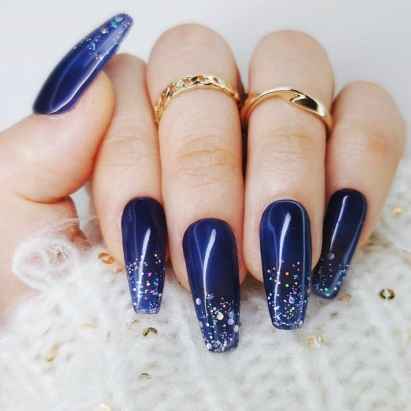 Handmade Night Blue Sky Glitter Nails Art Design - Made My Nail